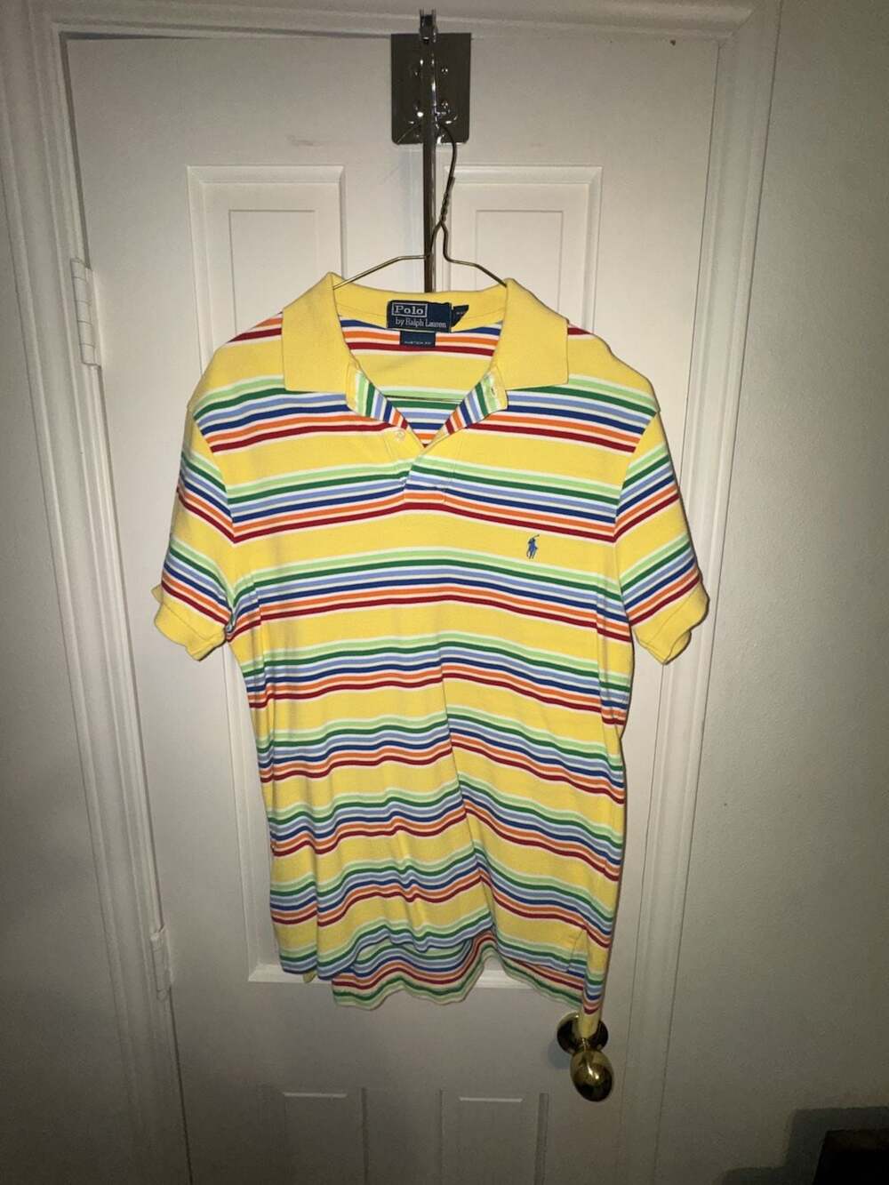 Polo Ralph Lauren Custom Fit Yellow Multicolor Striped Polo Shirt Men's Medium